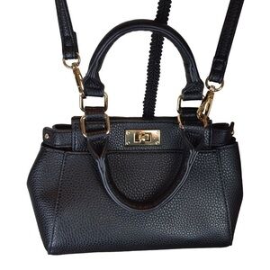 LIKE DREAMS‎ Mini Faux Black Pebbled Leather Crossbody Convertible Bag